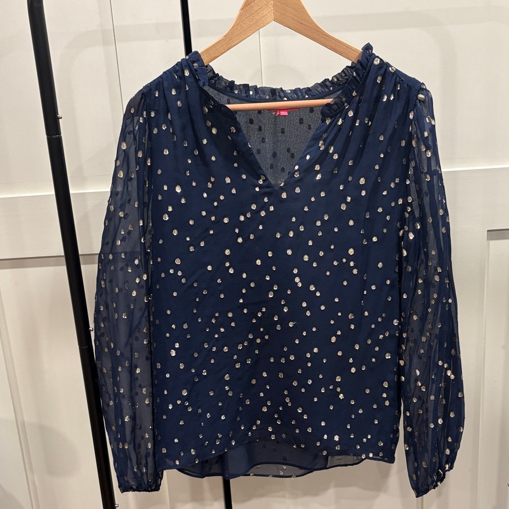 Lilly Pulitzer Navy Blouse with Gold Dots